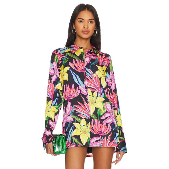 ROCOCO SAND Chris Shirt in Black Small New Womens Floral Button Down Blouse Top - Picture 1 of 15